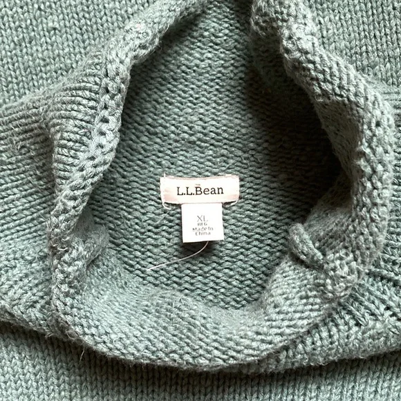LL Bean green funnel roll neck cotton ragg pullover sweater - Picture 5 of 7